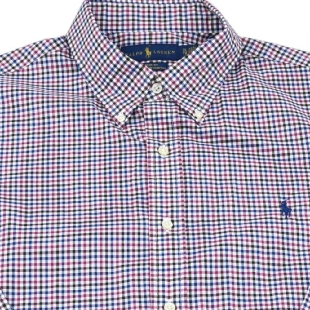 100% Cotton Polo Ralph Lauren Gingham Button Down Shirt Mens XL Classic Fit Luxe